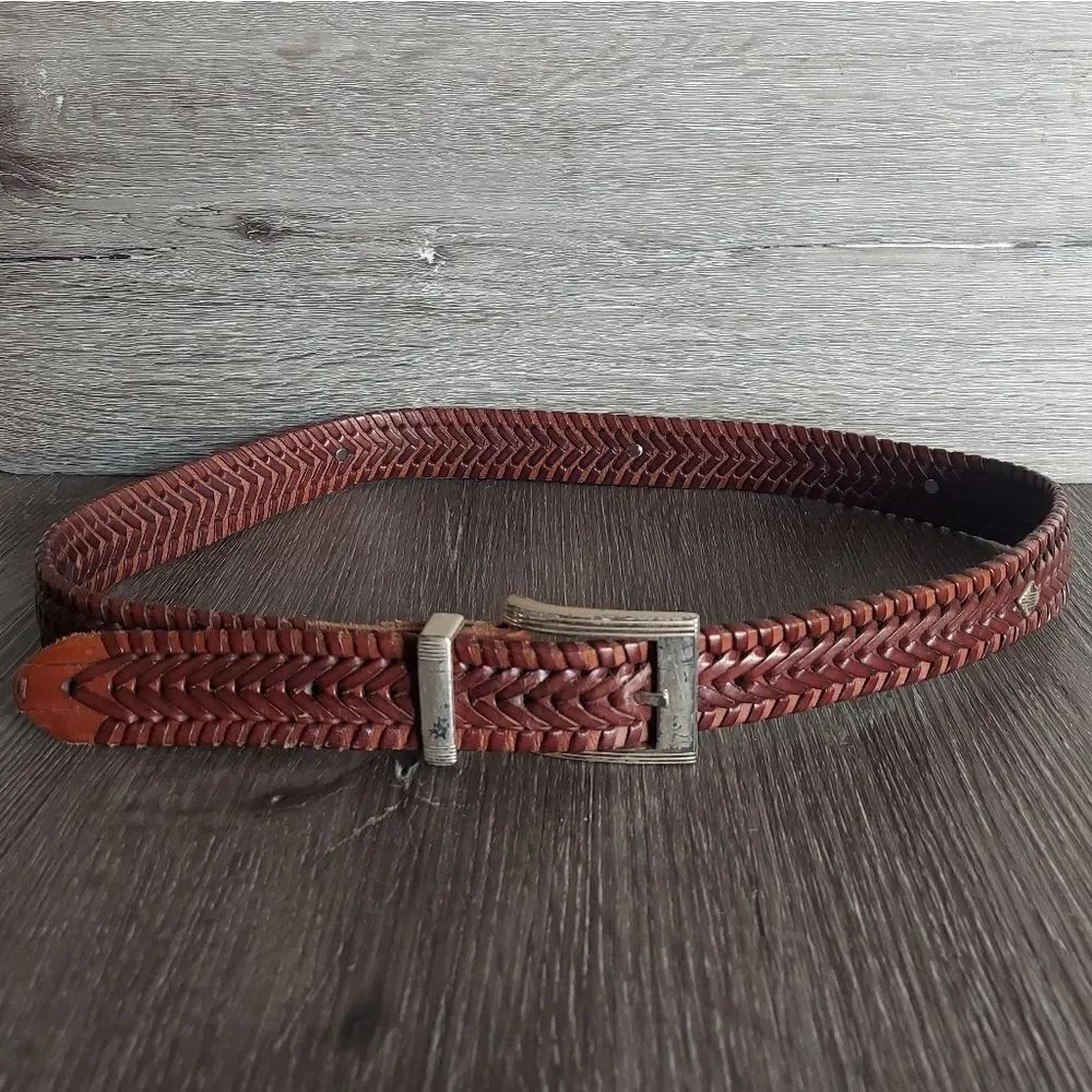 Trafalgar Brown Leather Braided Woven Belt 36